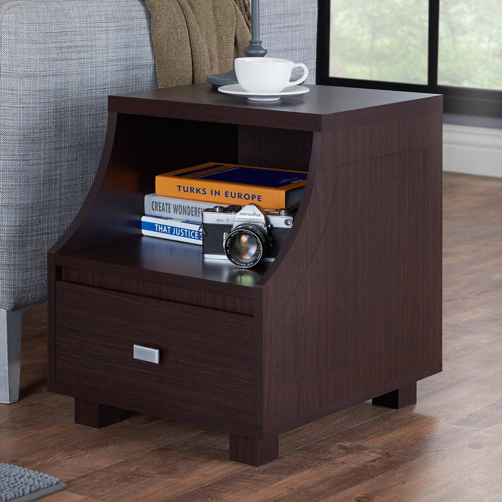 Modern Walnut 1-Drawer Storage End Table Y6547
