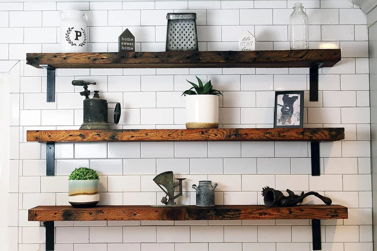 Reclaimed Wood Mantel Shelf with Steel Angle Brackets T214