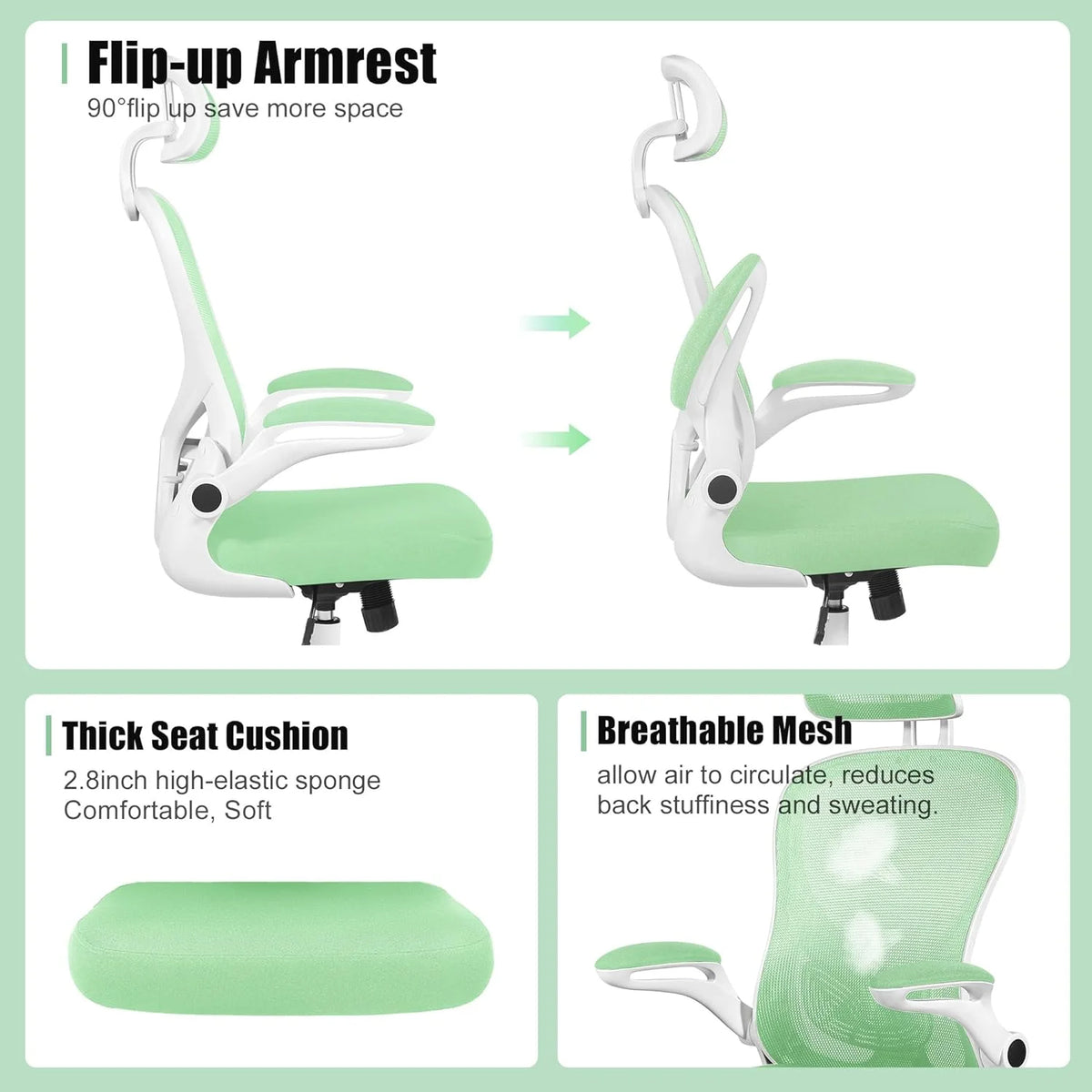 Ivory White Leather Office Chair with Flip Up Armrest P518