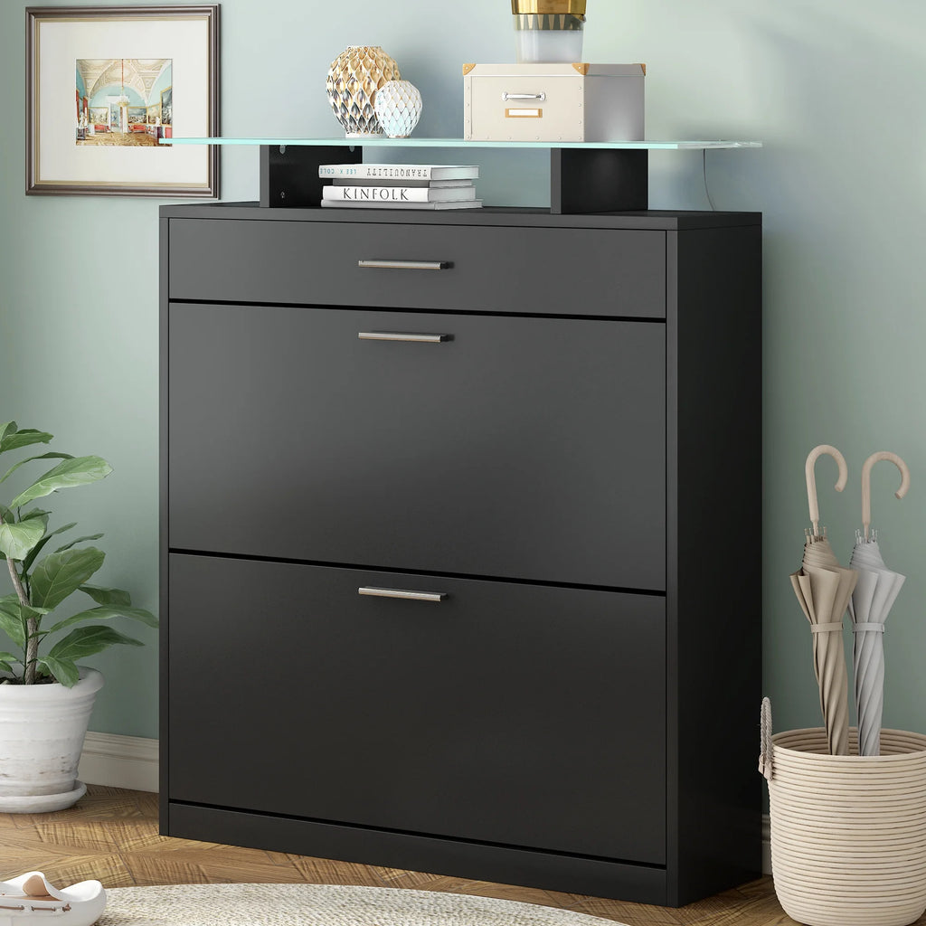 Black Slim Entryway Organizer with 2 Flip Drawers N8701