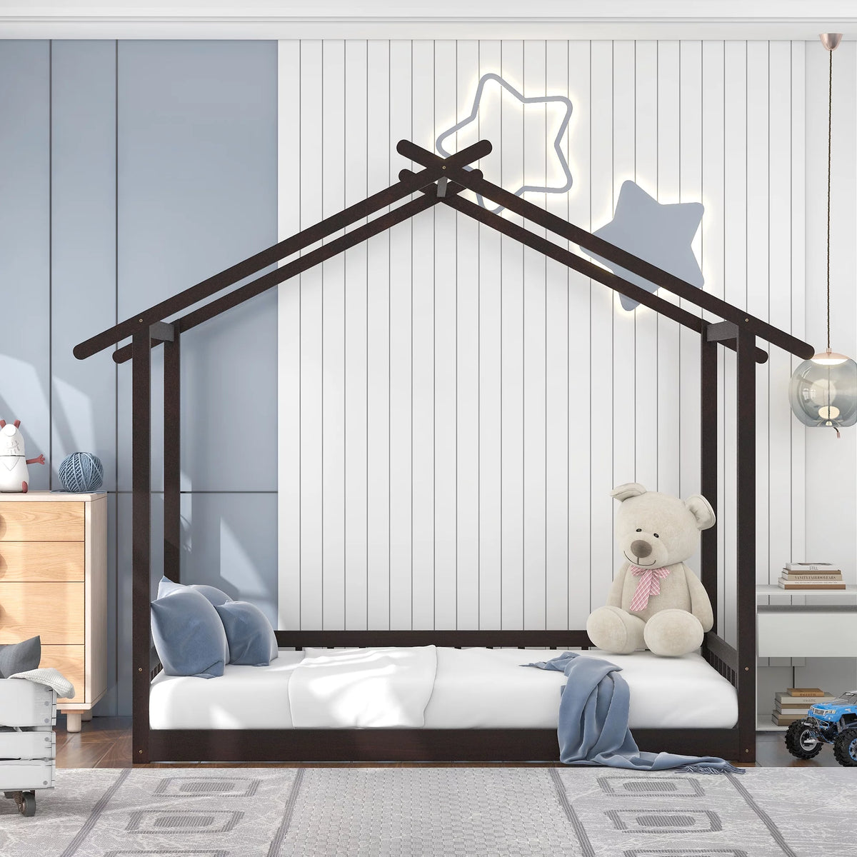 Twin Size Wooden House Bed with Trundle L97214