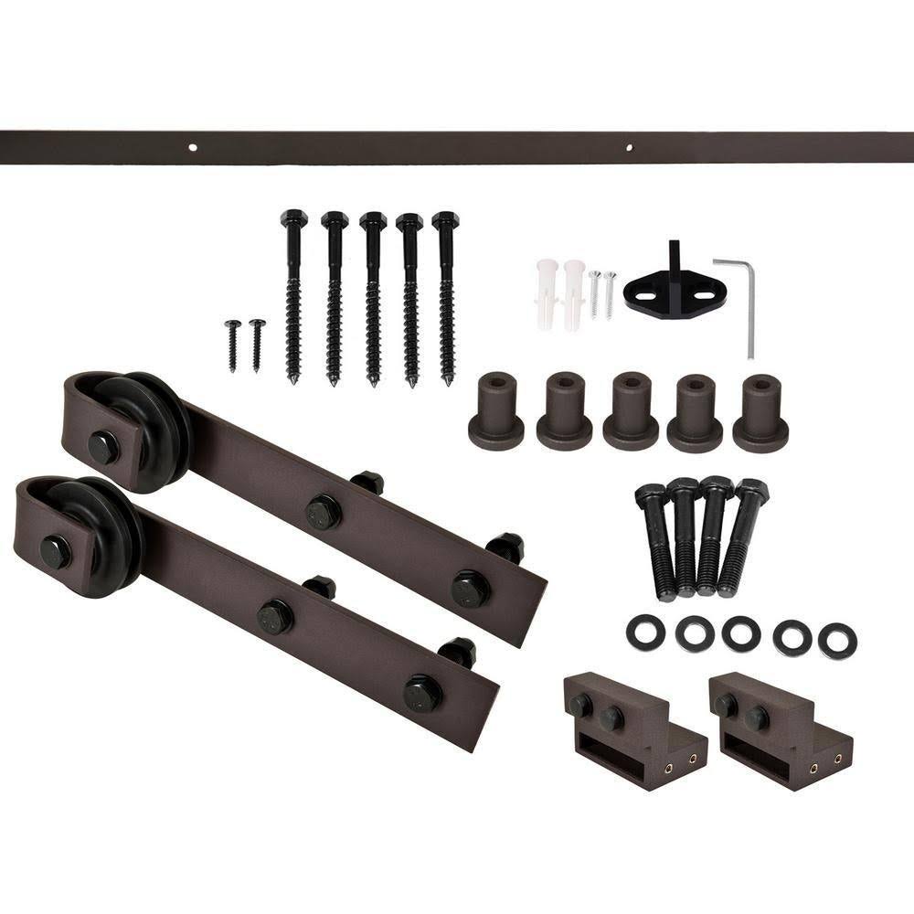 White Solid Pine Wood Interior Double Sliding Barn Door with Hardware Kit W431708