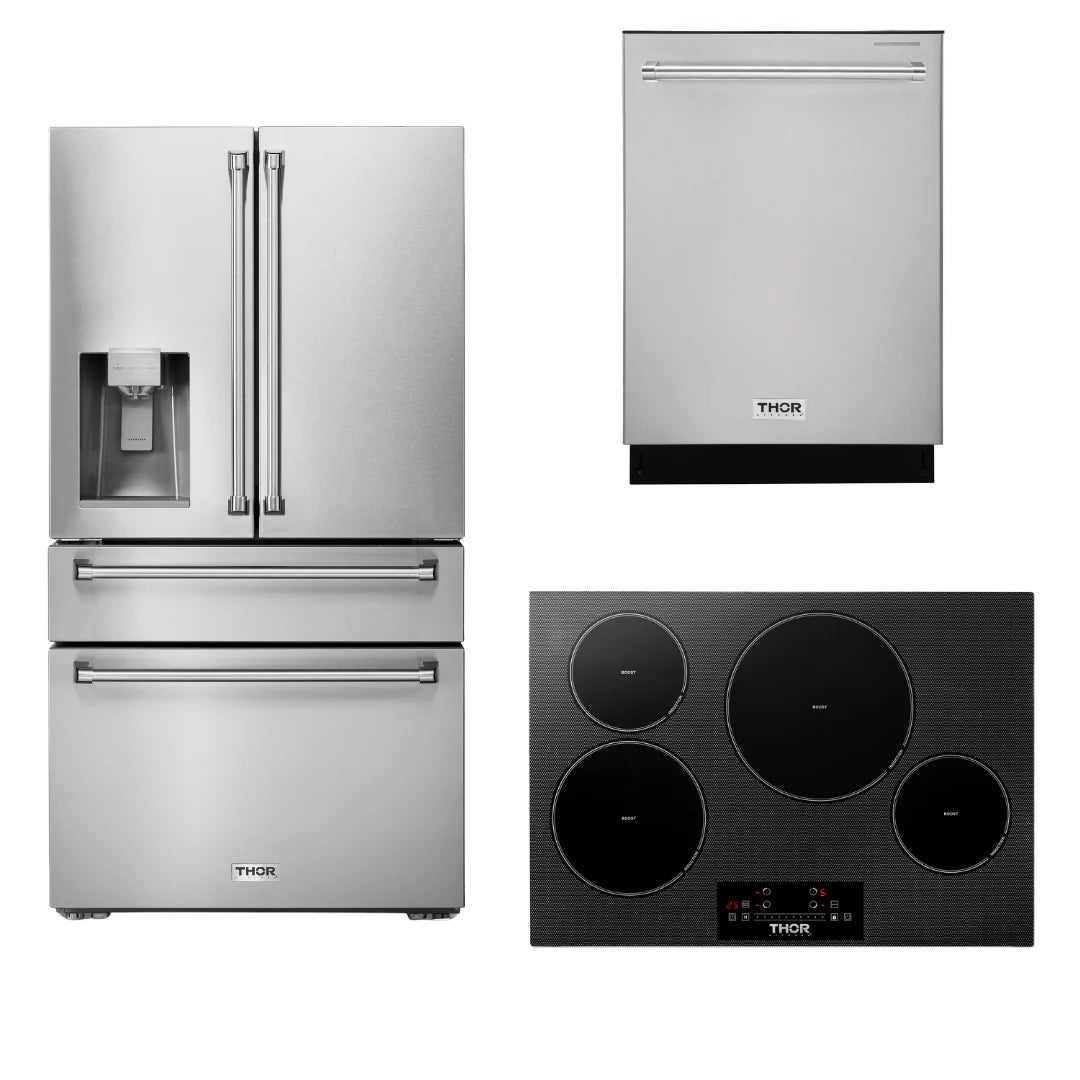 30 Induction Cooktop, Refrigerator with Water and Ice Dispenser, Dishwasher W685