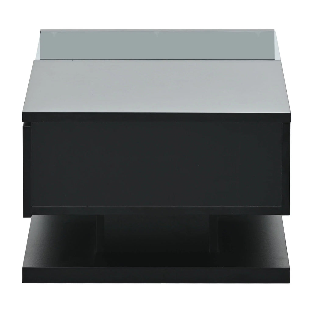 39.3" Black 2-Tier Coffee Table with Tempered Glass A942925