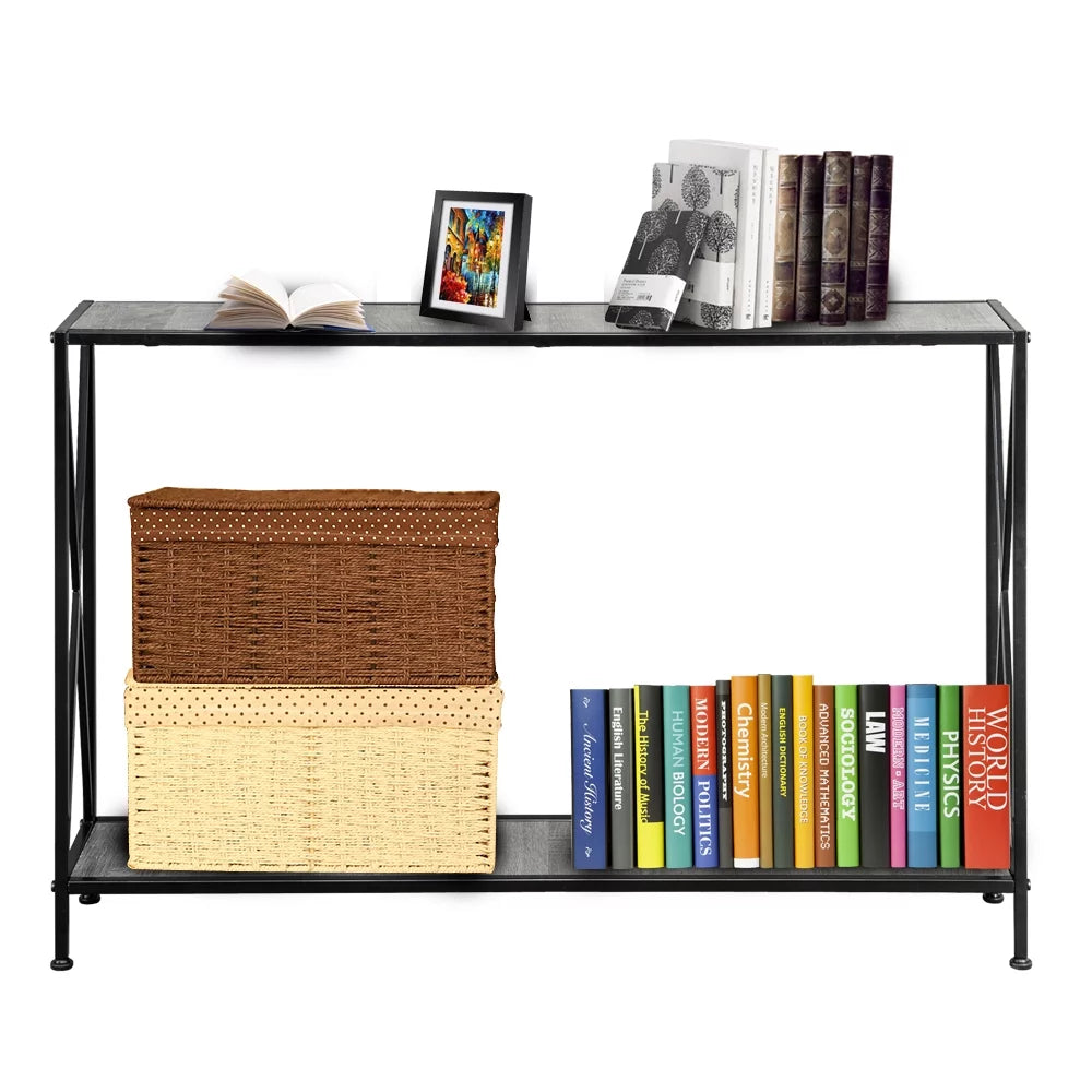Gray 2-Tier Wood Console Table with Storage Shelf C9889