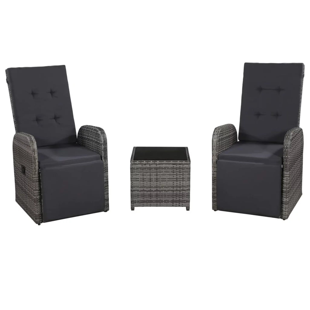 3 Piece Bistro Set with Cushions Poly Rattan Gray W767