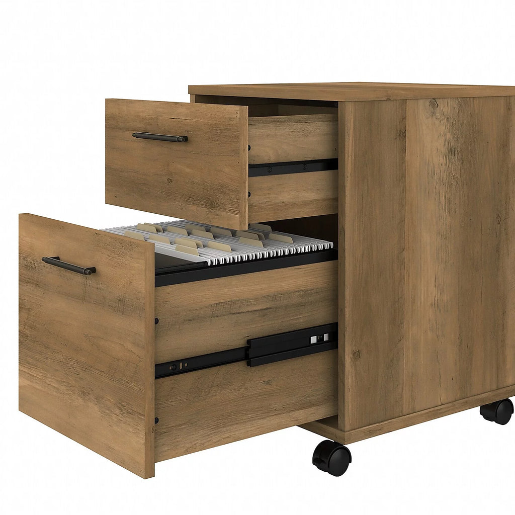 L Desk with Mobile File Cabinet in Reclaimed Pine Engineered Wood K779477