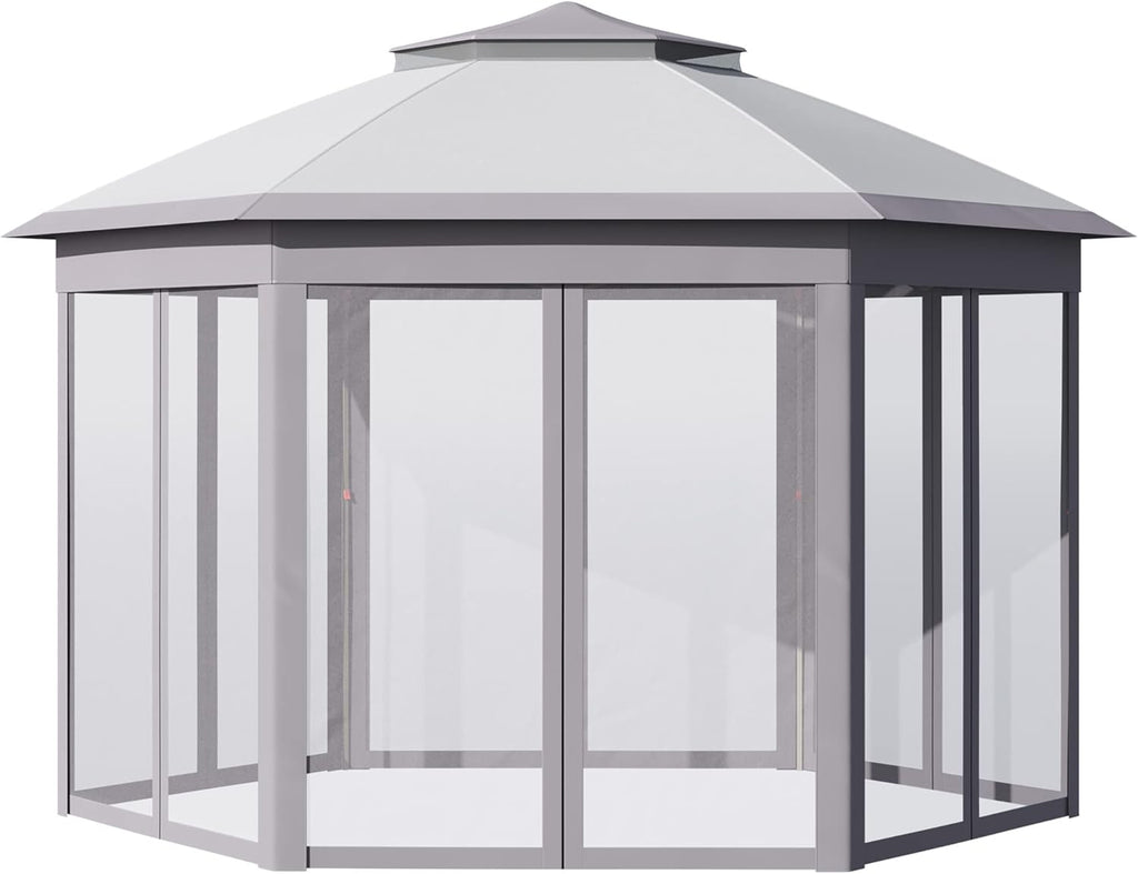 13'x11' Grey Pop Up Gazebo with Mesh Sidewalls and Carrying Bag J7325