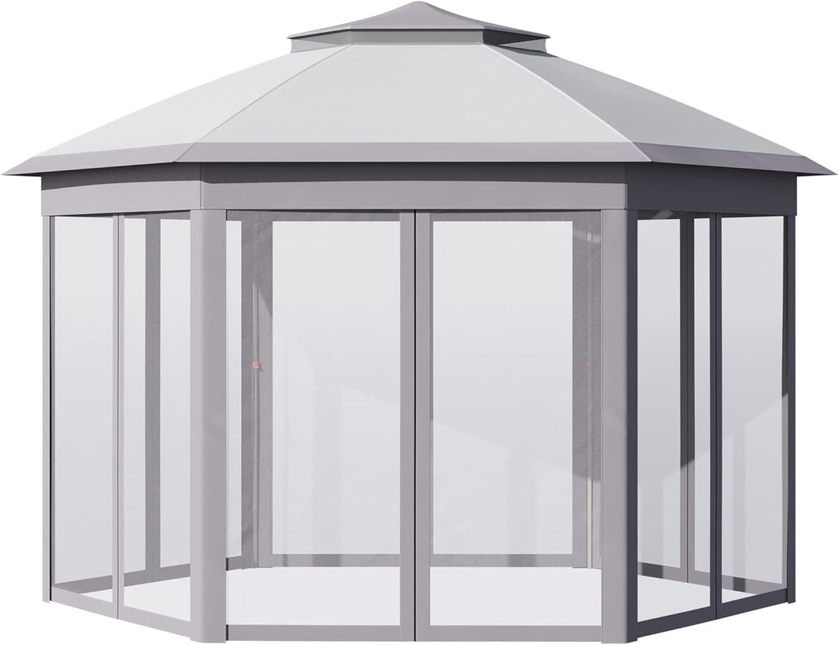 13'x11' Grey Pop Up Gazebo with Mesh Sidewalls and Carrying Bag J7325