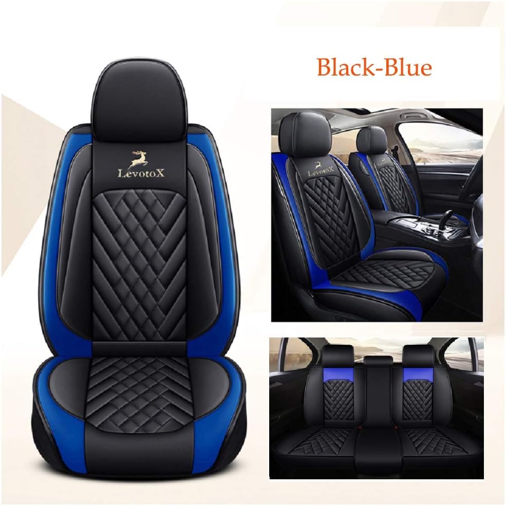 Leather Car Seat Covers 2 Seats Black-Blue E340