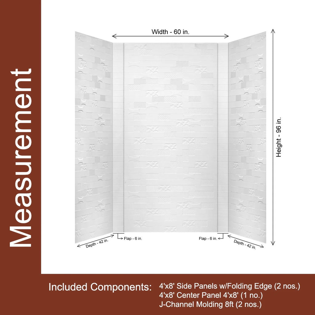 PVC Glue-up Tub and Shower Wall Panels Surround in Gloss White C7078