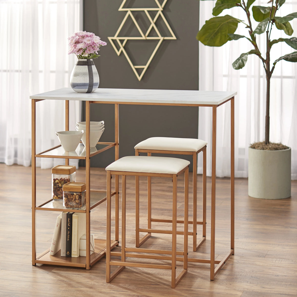 3-Piece Counter Height Dining Set with Table and 2 Stools D21052