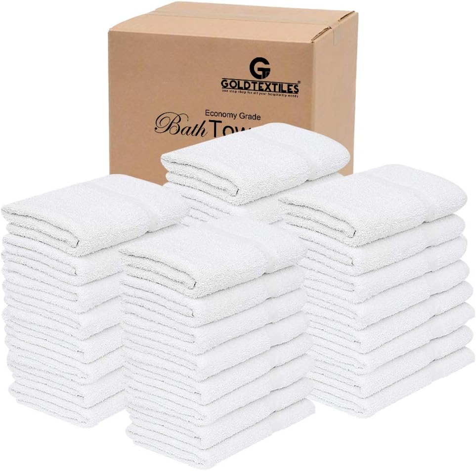 120 Pcs White Cotton Blend Bath Towel 24x48 Inch B578405