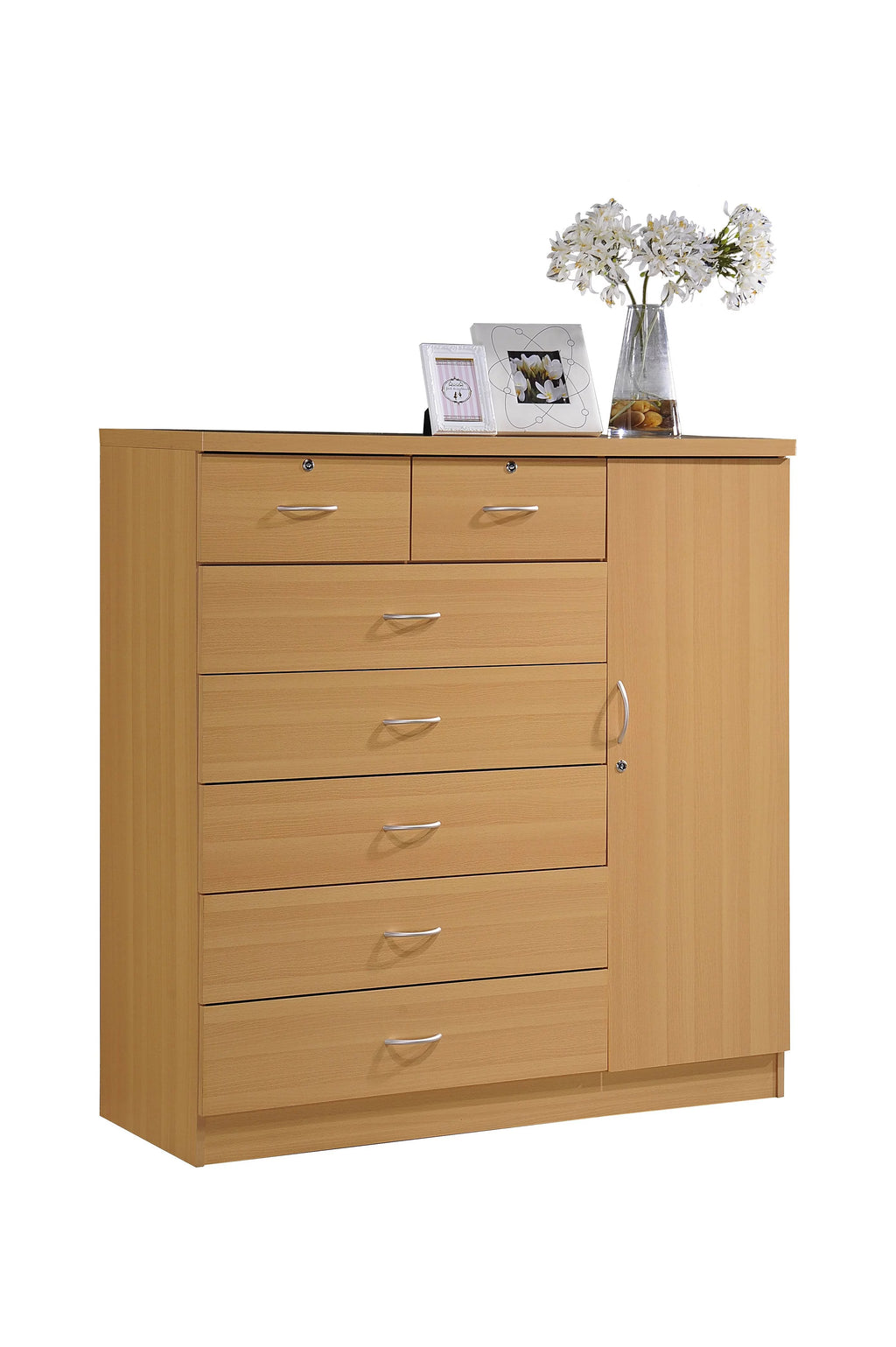 7 Drawer Dresser with Side Cabinet and 3 Shelves, Chocolate A824847