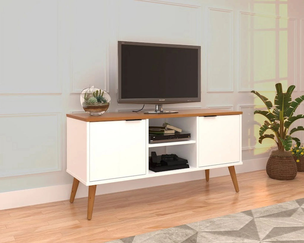 White 2 Door 2 Shelf Solid Wood TV Stand T236885