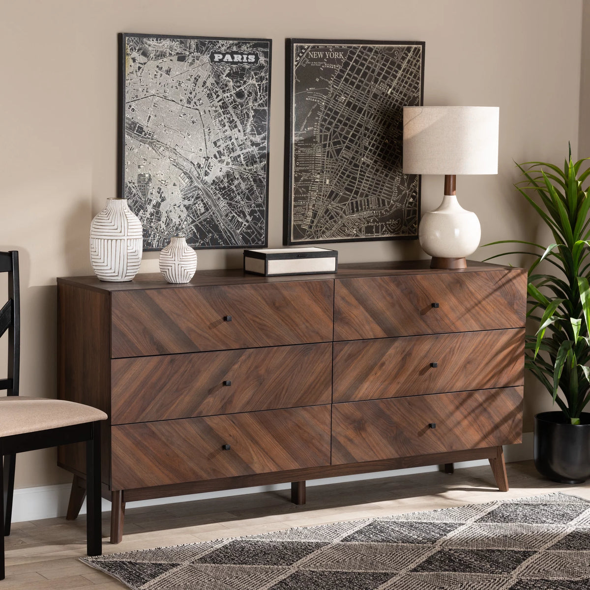Walnut Brown Wood 6-Drawer Dresser P929082