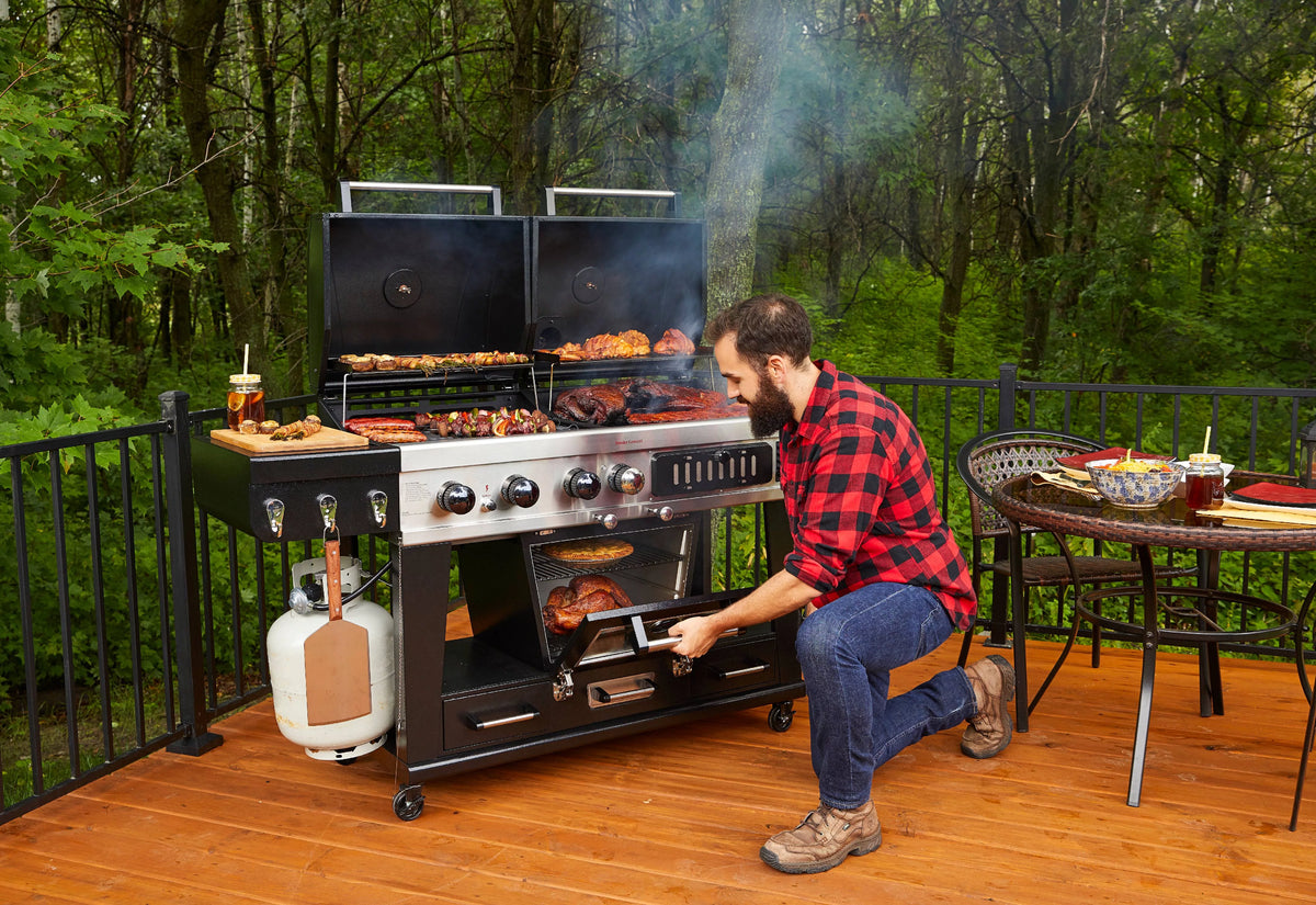 Gas and Charcoal Combo Grill with Electric Smoker Y66740