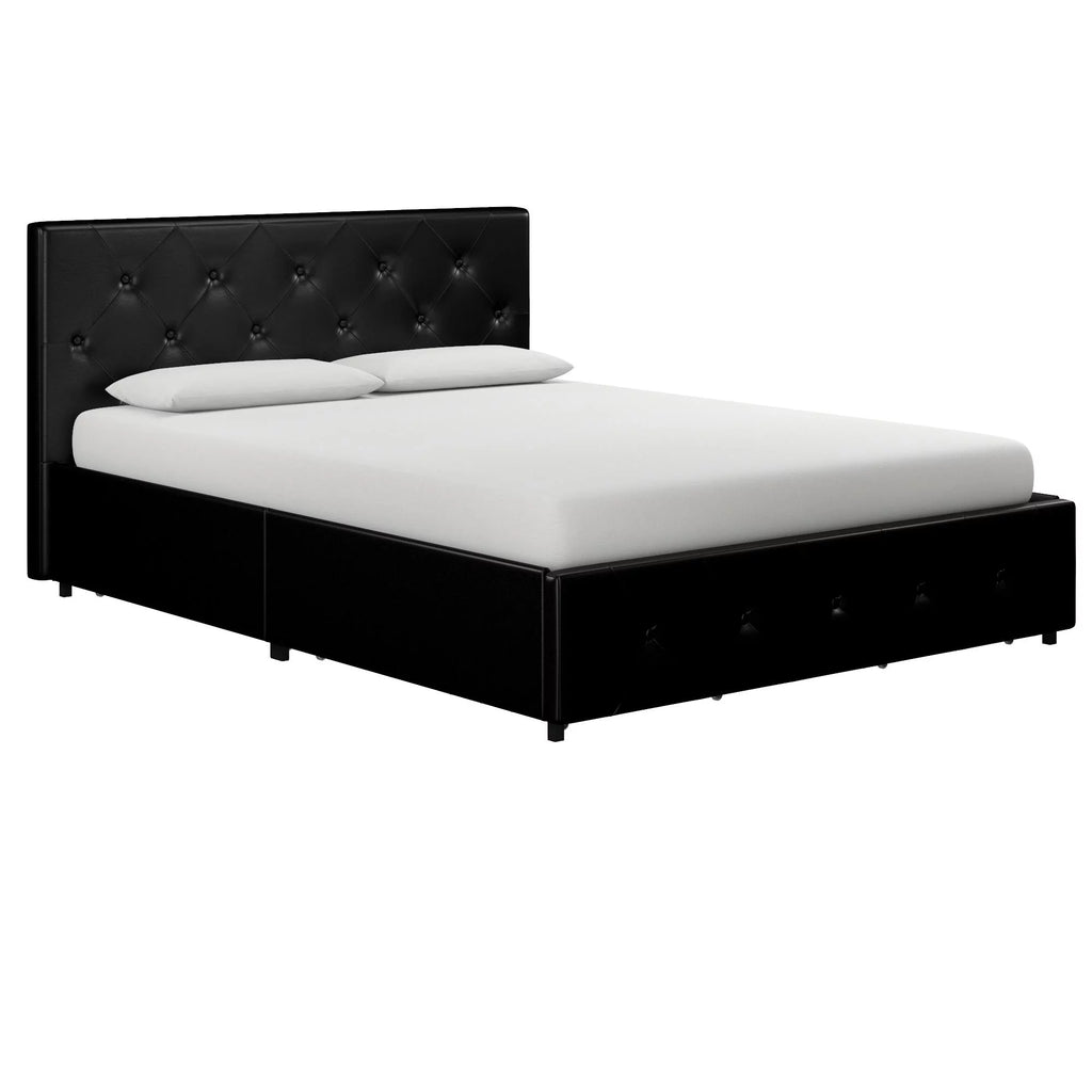 Black Faux Leather Queen Upholstered Storage Bed W69905