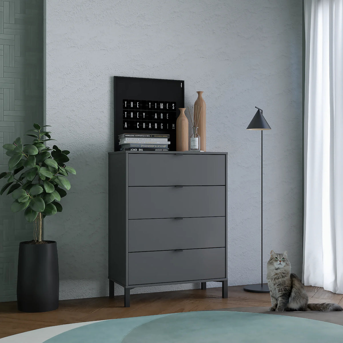 Minimalist 4-Drawer Dark Gray Dresser Z508