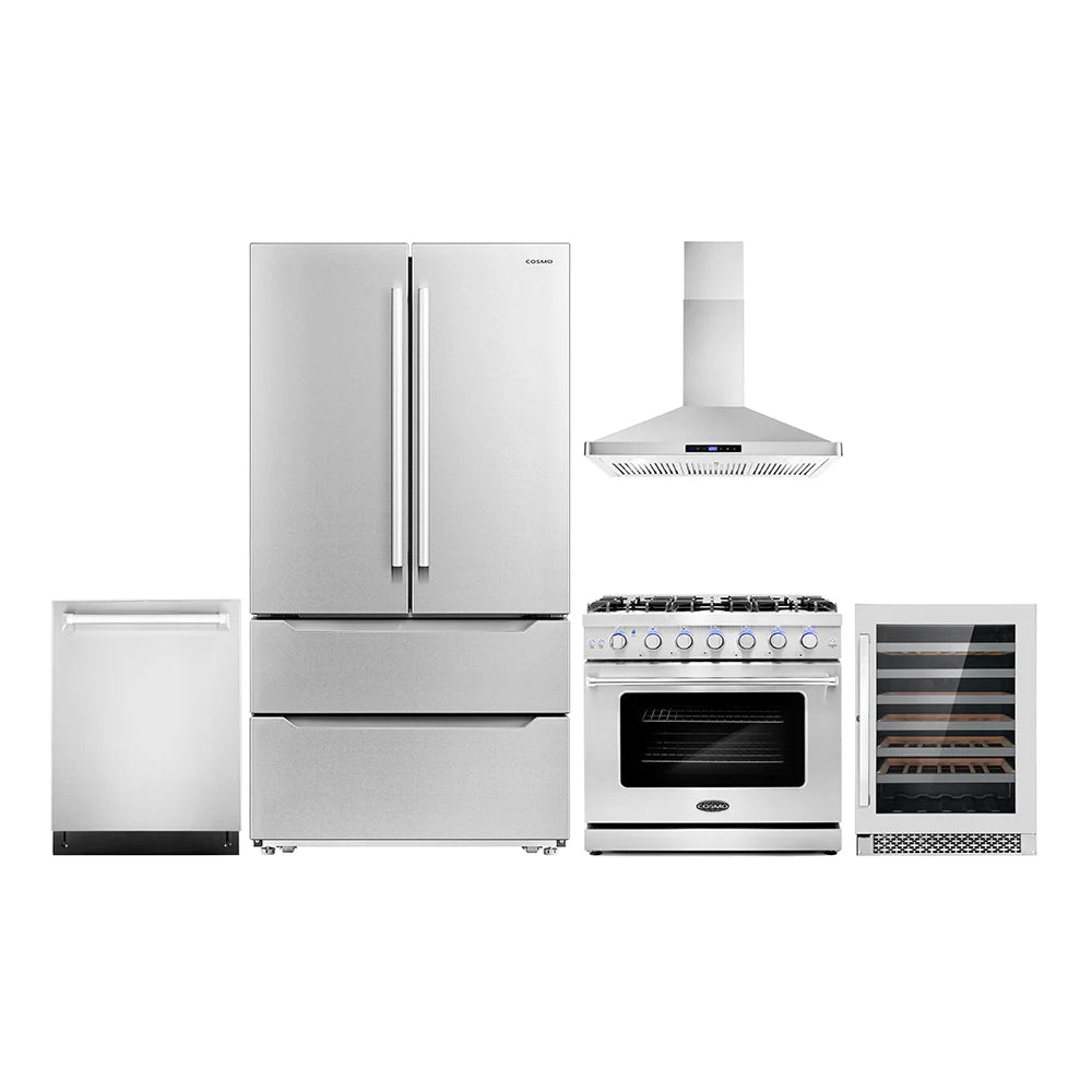 36 Gas Range, Wall Mount Range Hood, Dishwasher, Refrigerator with Ice Maker and Wine Cooler T898