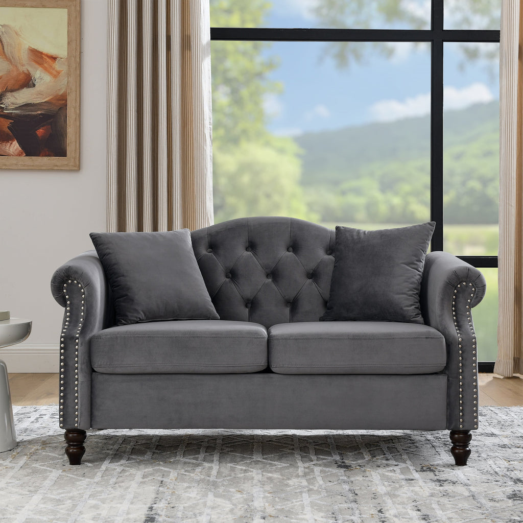 57" Velvet Tufted Loveseat Sofa L608
