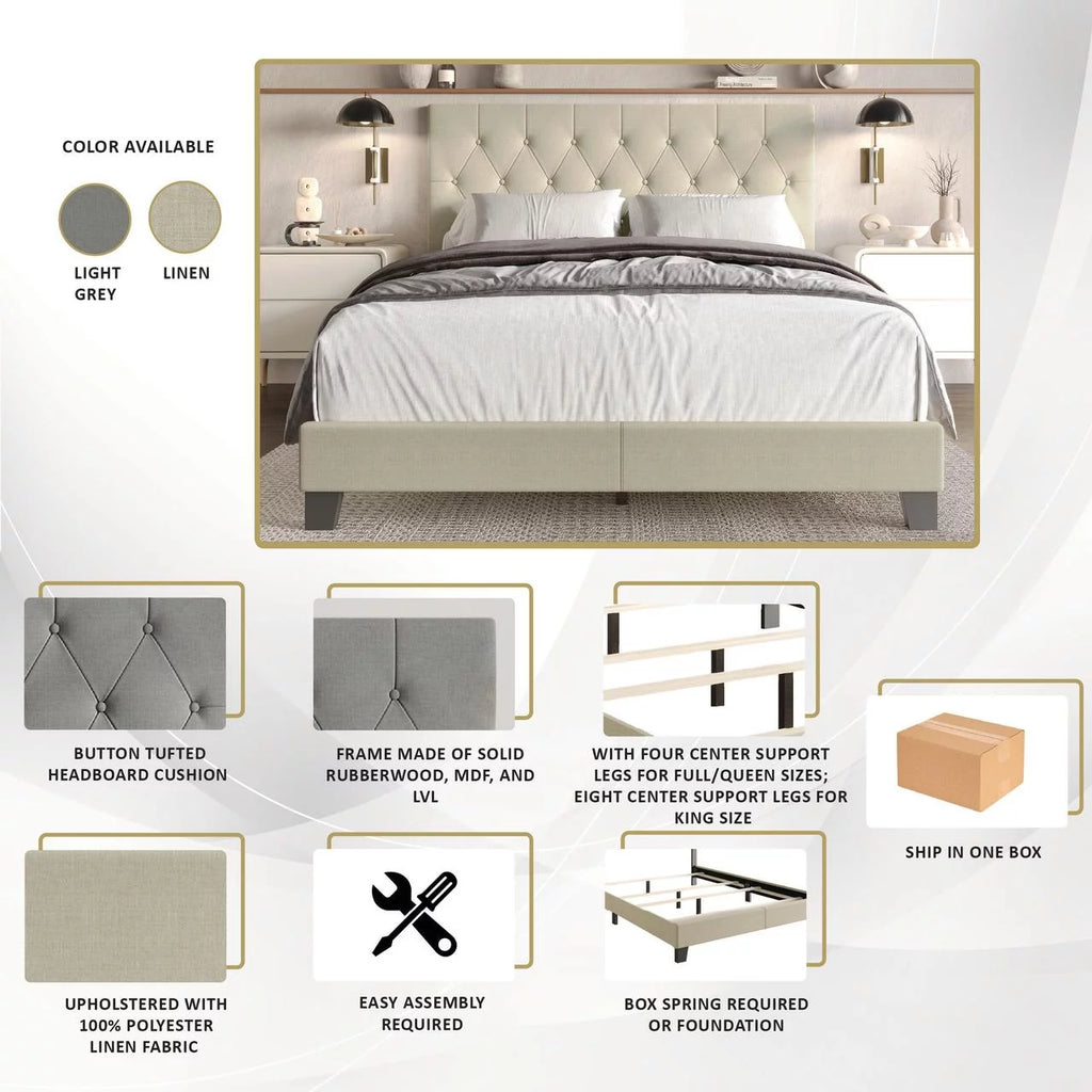 Beige Linen Upholstered Full Bed Y743