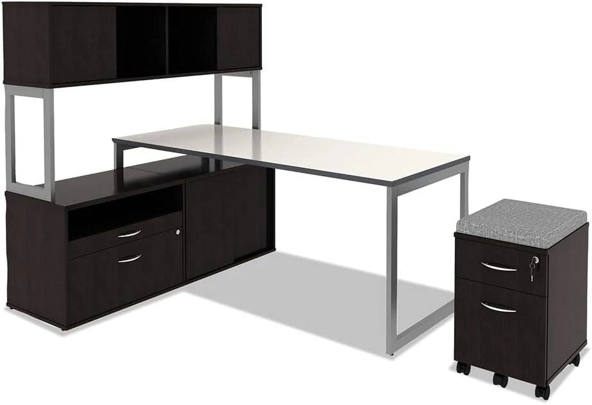 Espresso 2-Drawer 1 Shelf Low File Cabinet Credenza I765