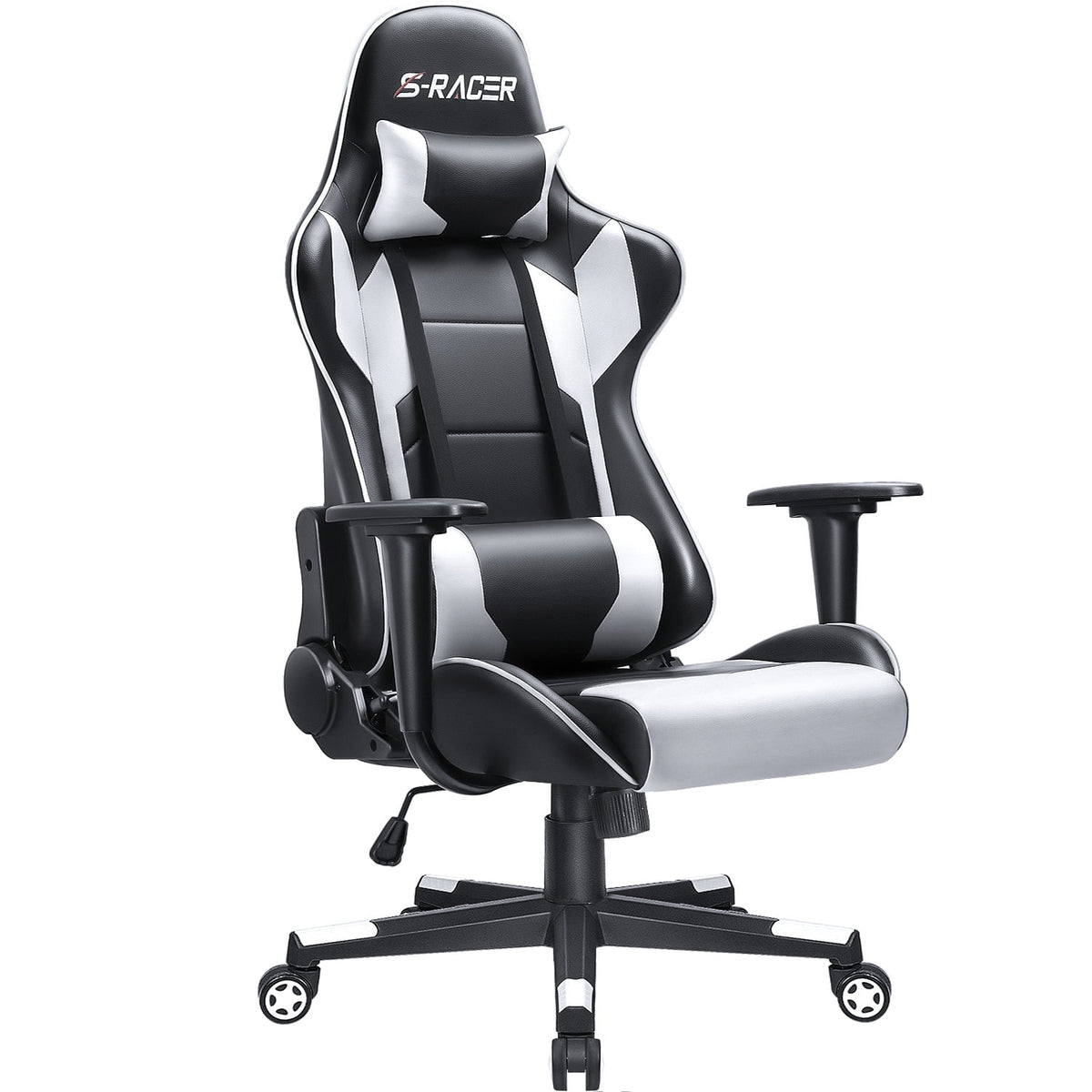 White Ergonomic Leather Gaming Chair with Headrest and Lumbar Support I587
