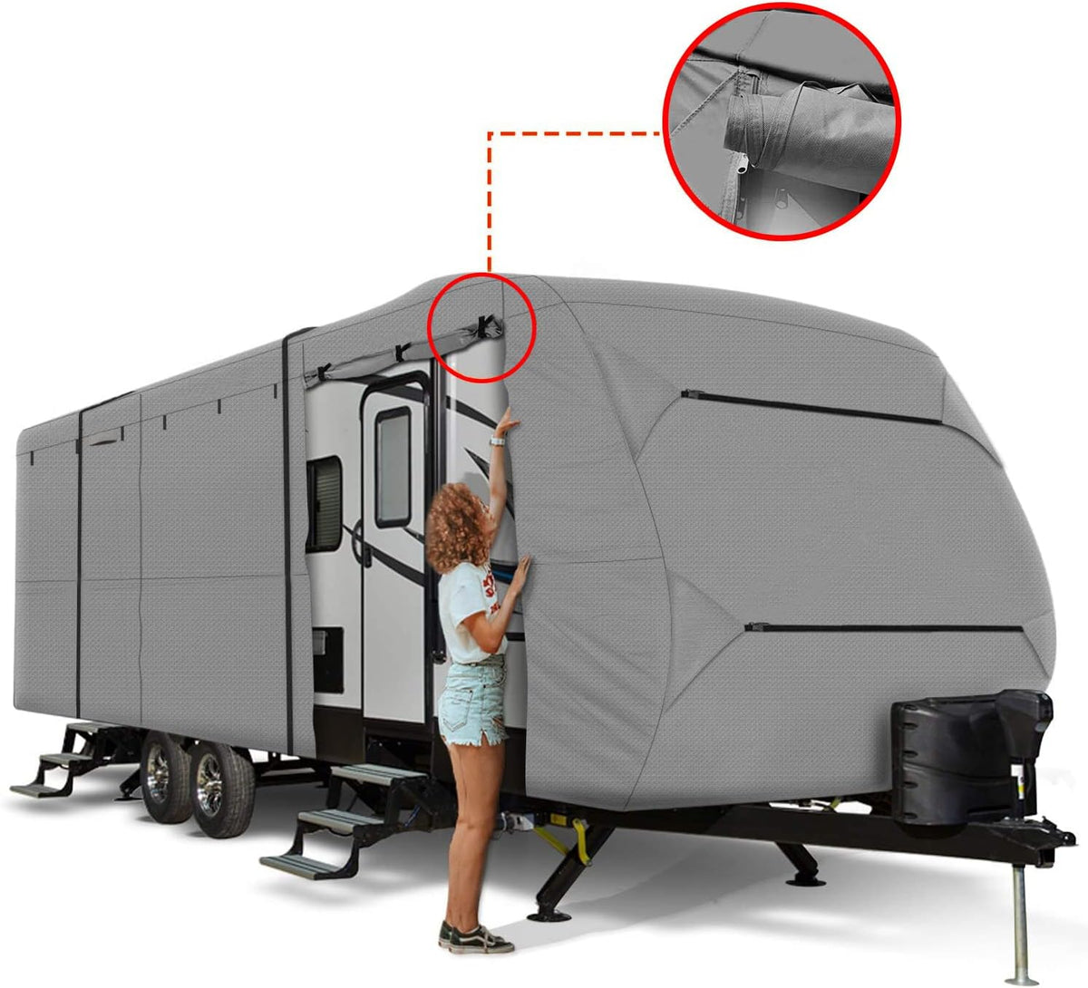 Waterproof Windproof 420D Heavy Duty Polyester Oxford RV Trailer Cover S2740