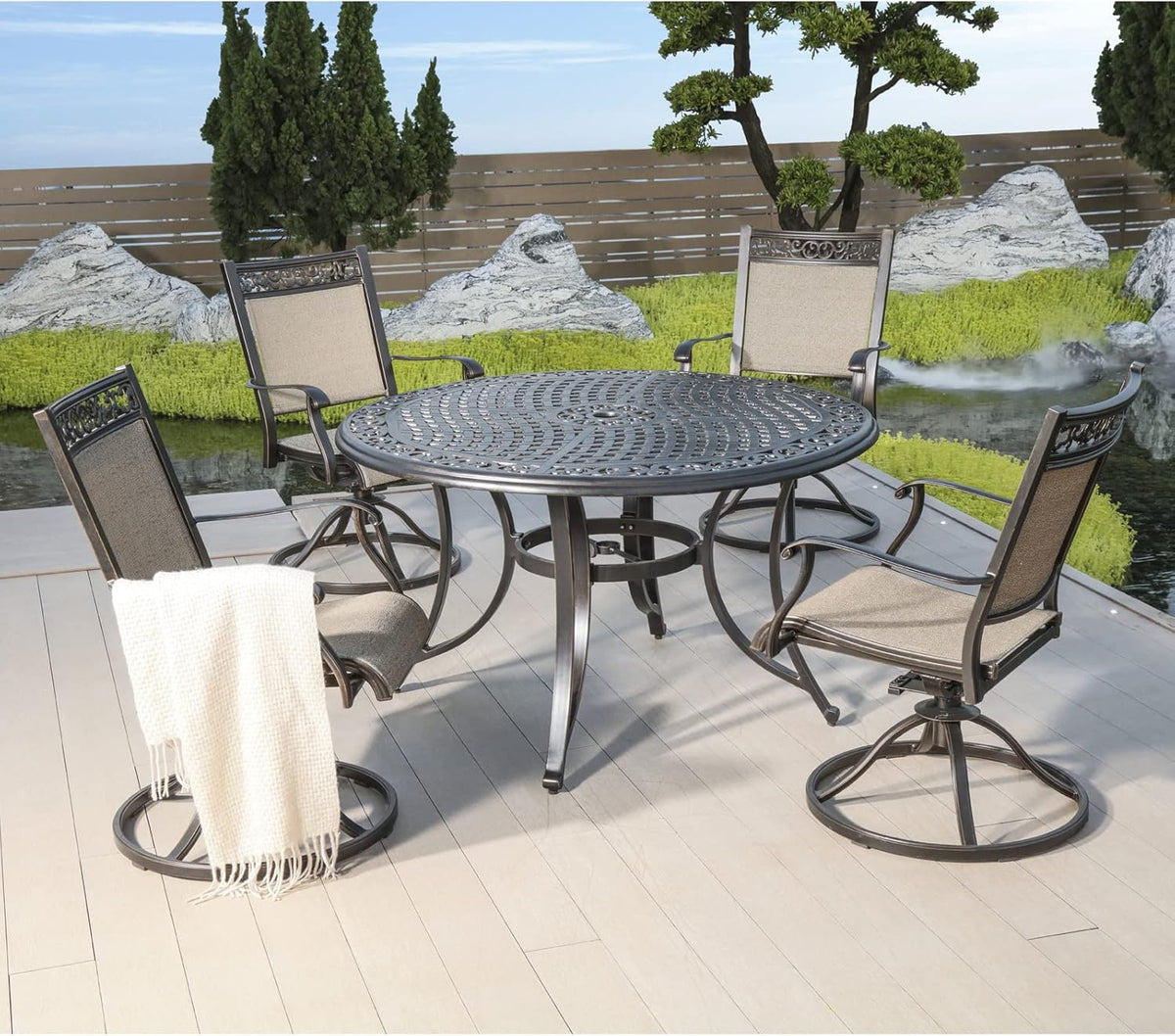 5 Piece Aluminum Patio Dining Set with 48 inch Round Table R102505