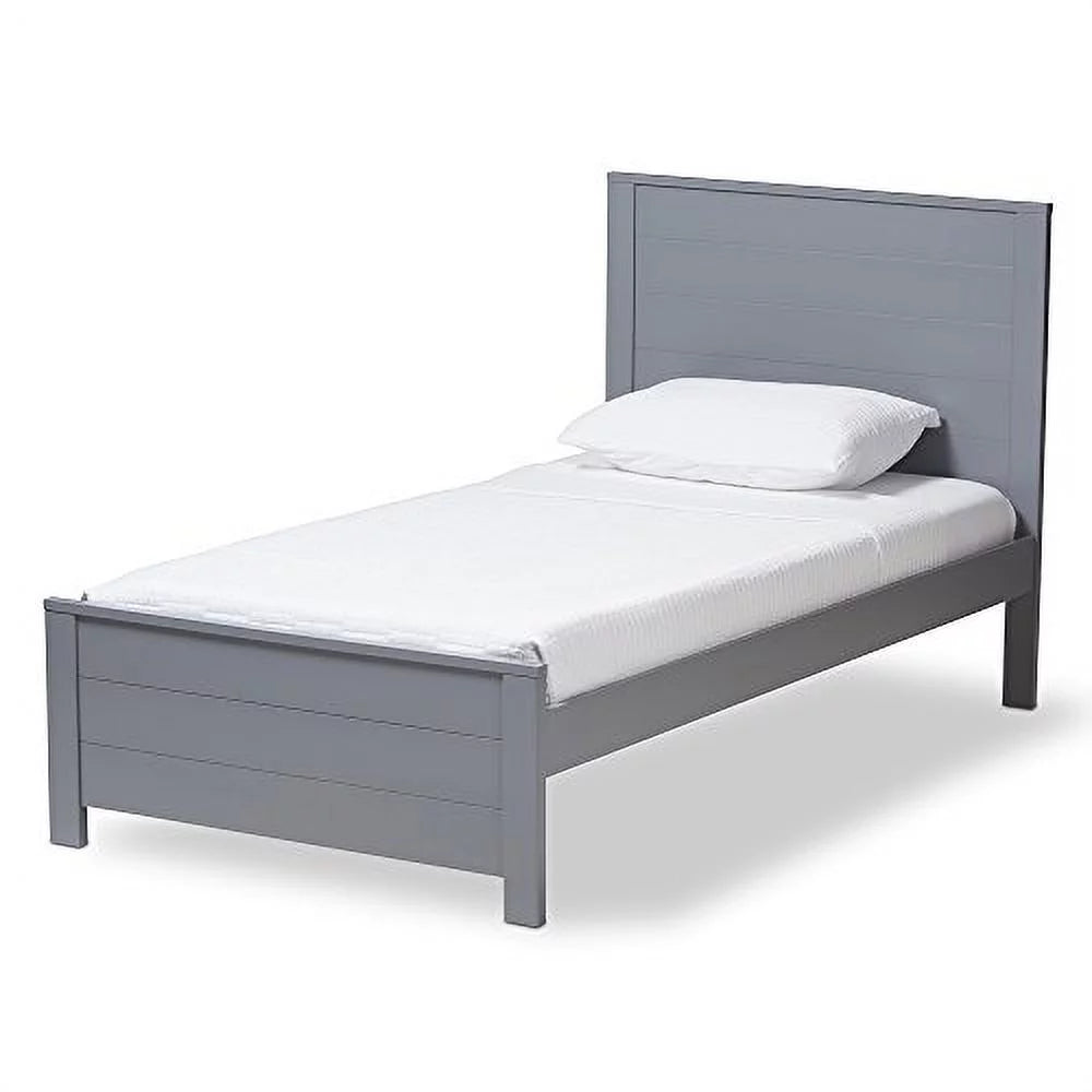Grey-Finished Wood Twin Platform Bed J257