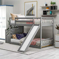 Twin Over Twin Wood Bunk Bed with Slide and Storage Drawers N2297