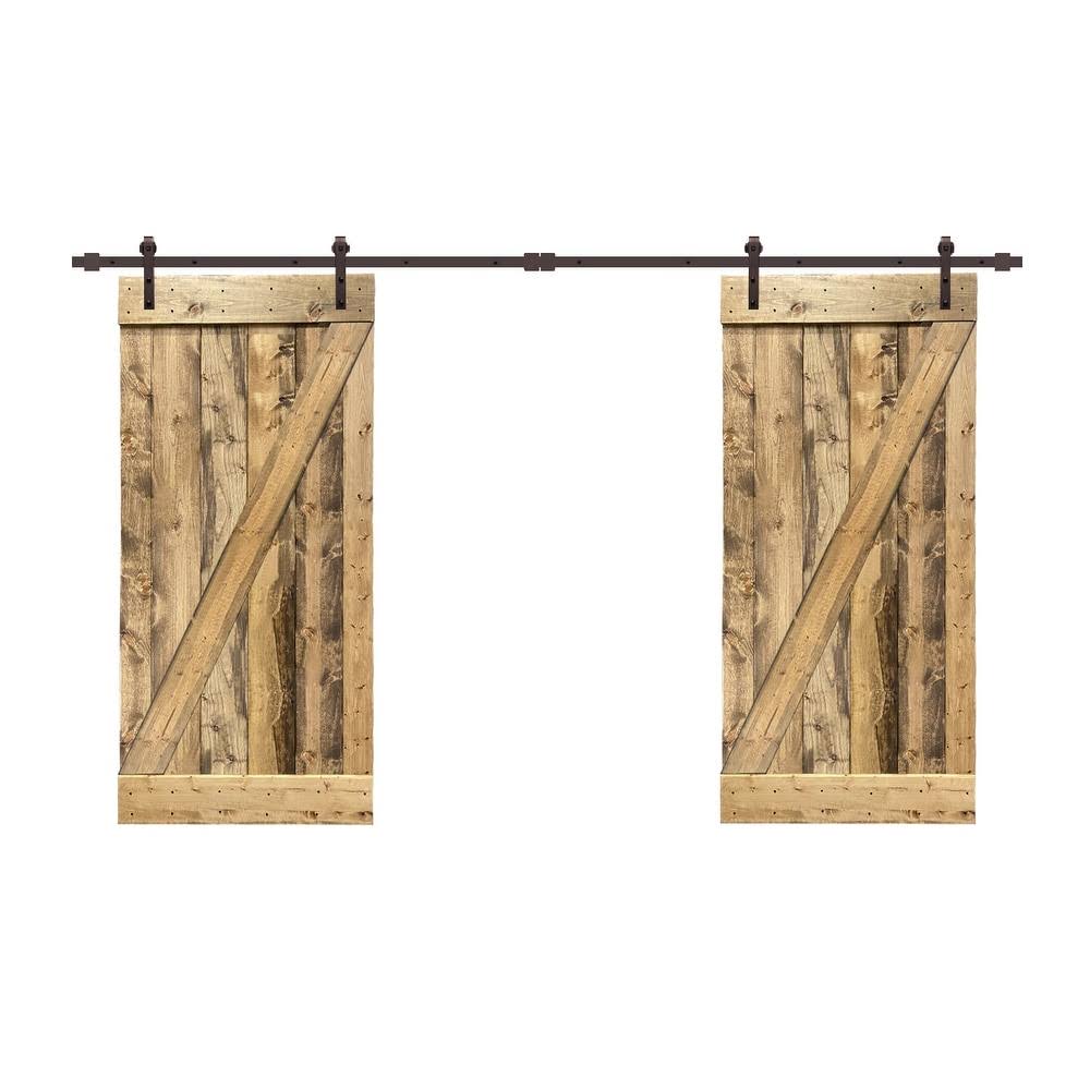 White Solid Pine Wood Interior Double Sliding Barn Door with Hardware Kit W431708