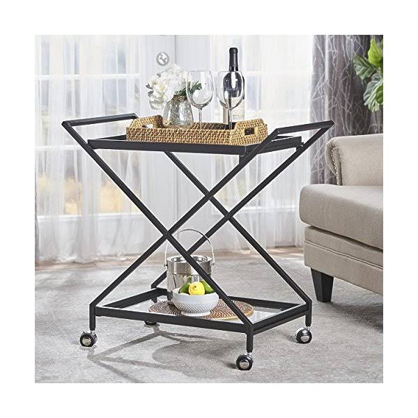 Black Tempered Glass Iron Bar Cart D4811