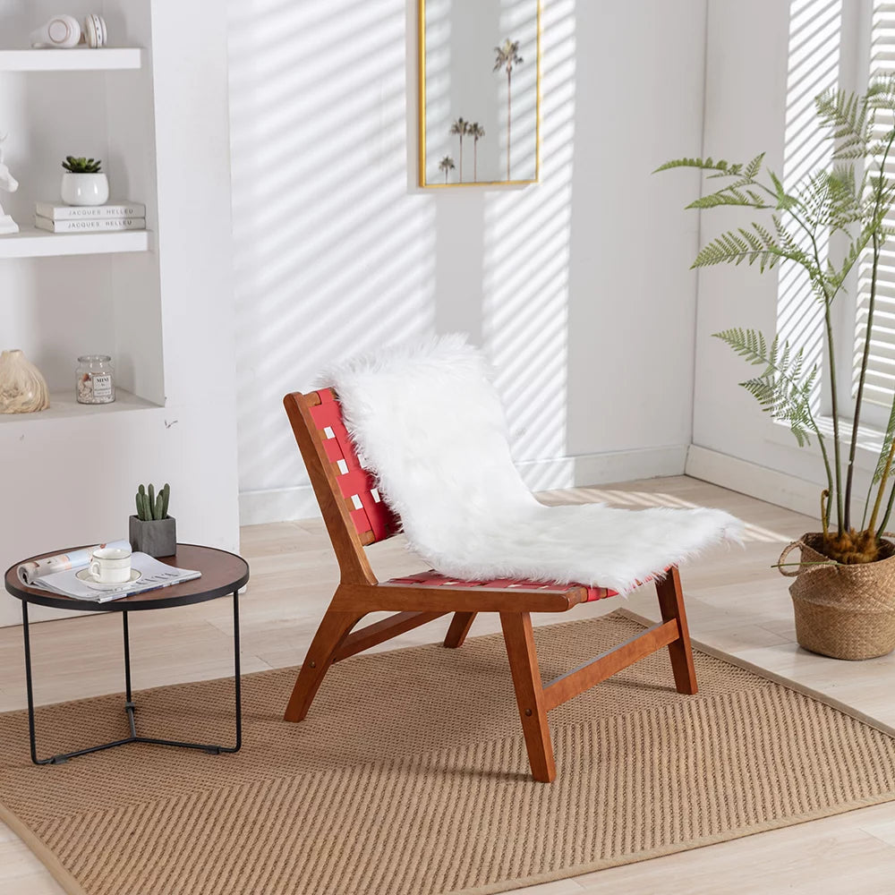 Red Faux Leather Accent Chair with Wood Frame P6651