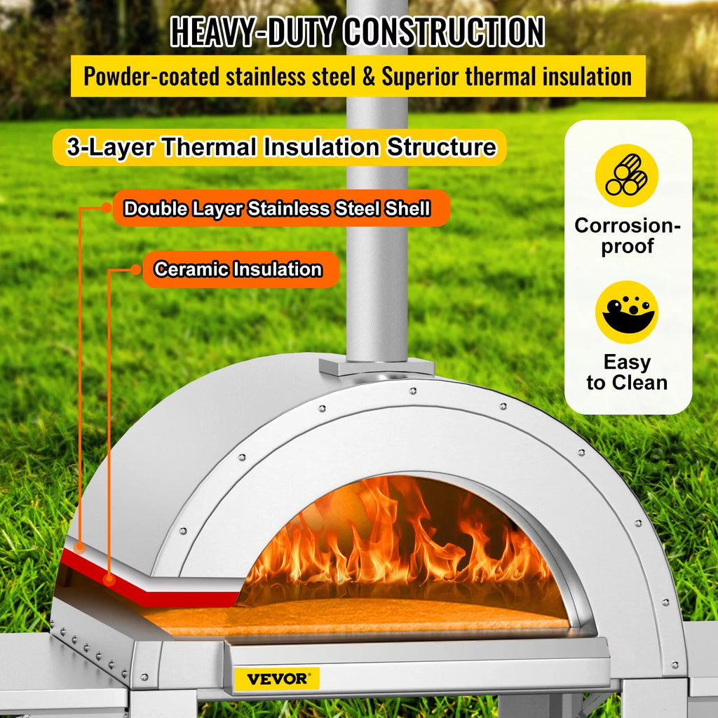 Wood Fired Outdoor Pizza Oven with Wheels O698462