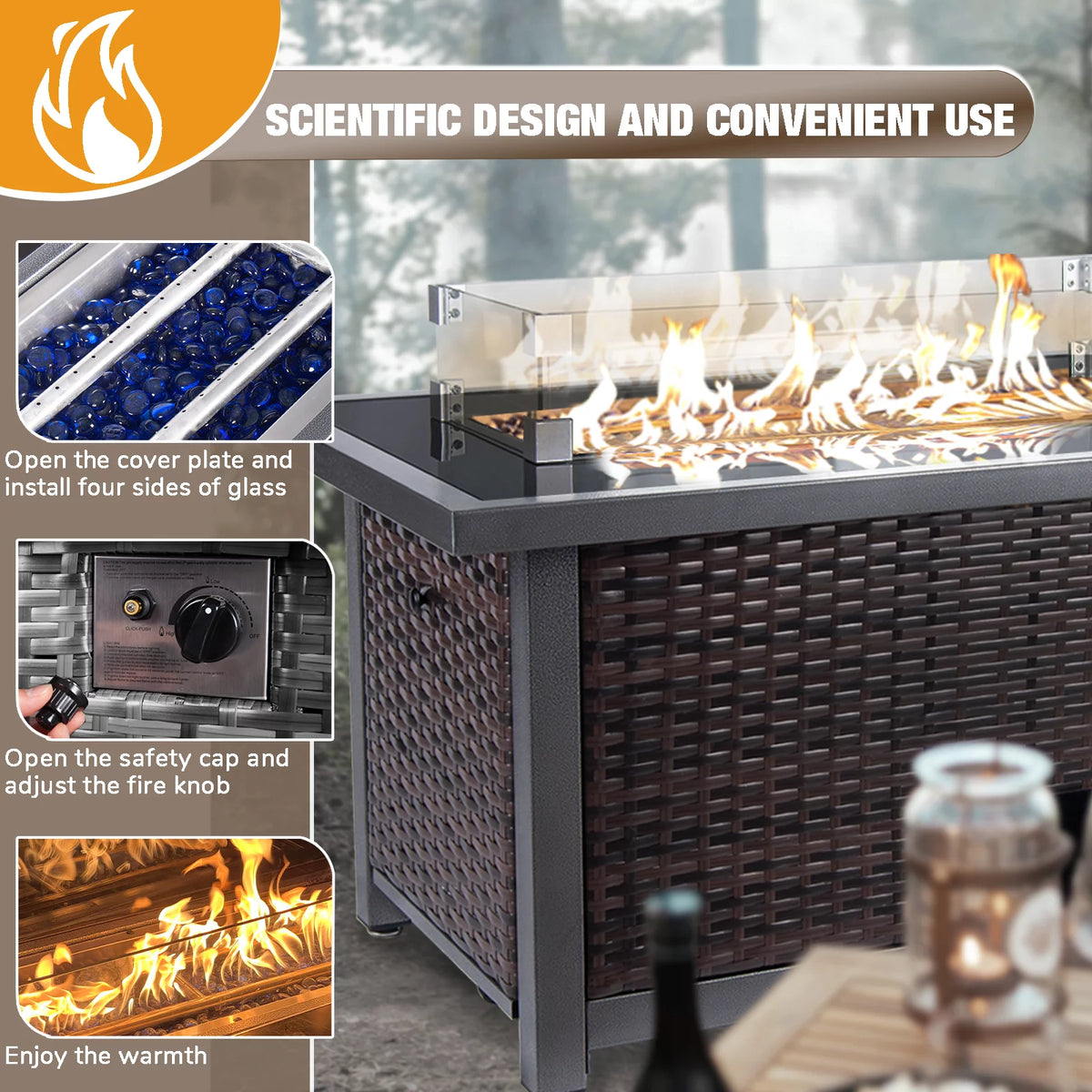 Propane Fire Pit Table with Wind Guard B81997