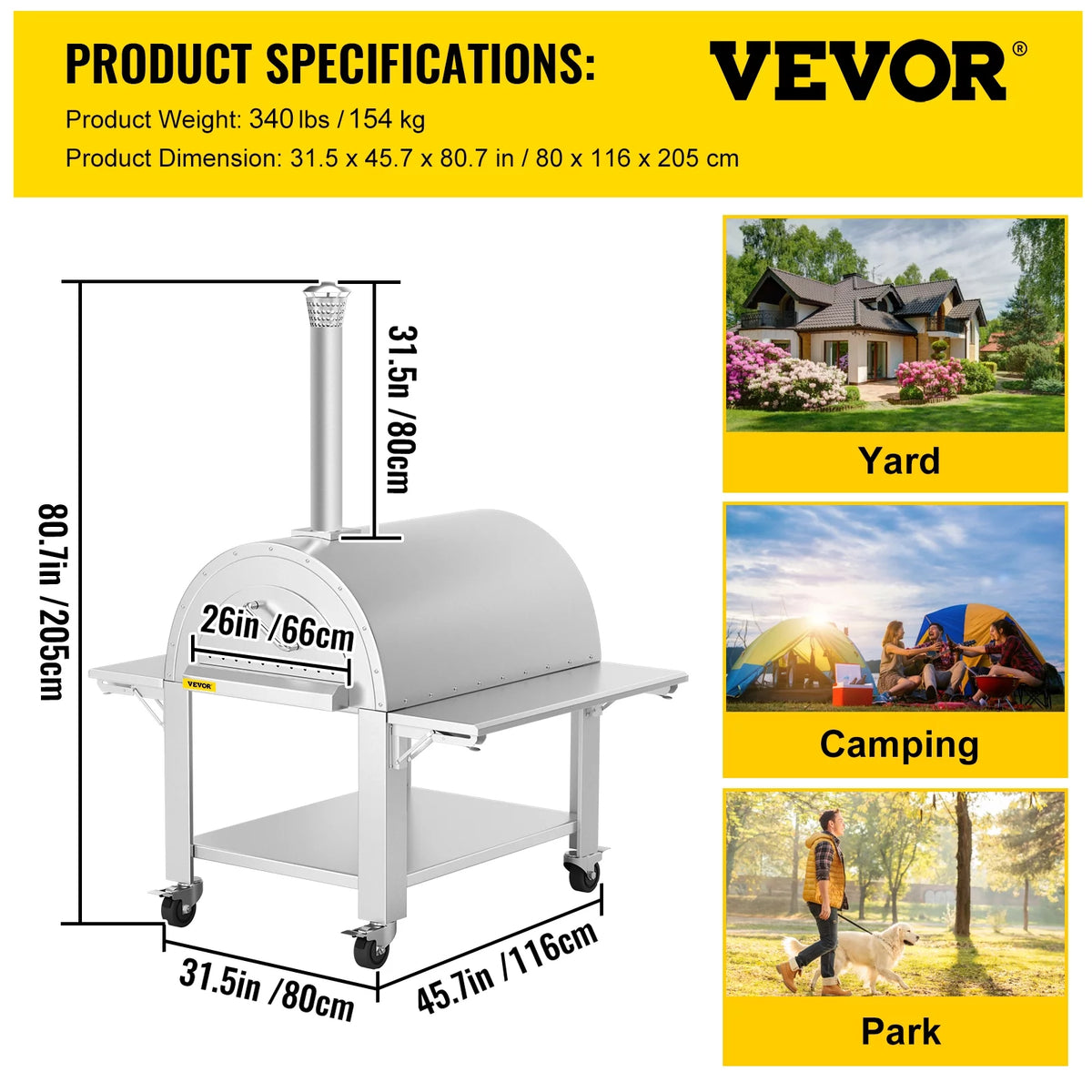 Wood Fired Outdoor Pizza Oven with Wheels O698462