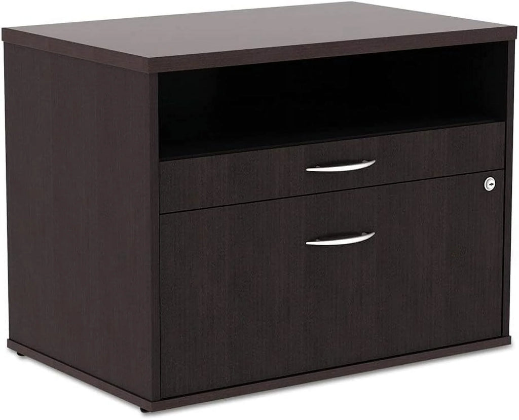 Espresso 2-Drawer 1 Shelf Low File Cabinet Credenza I765