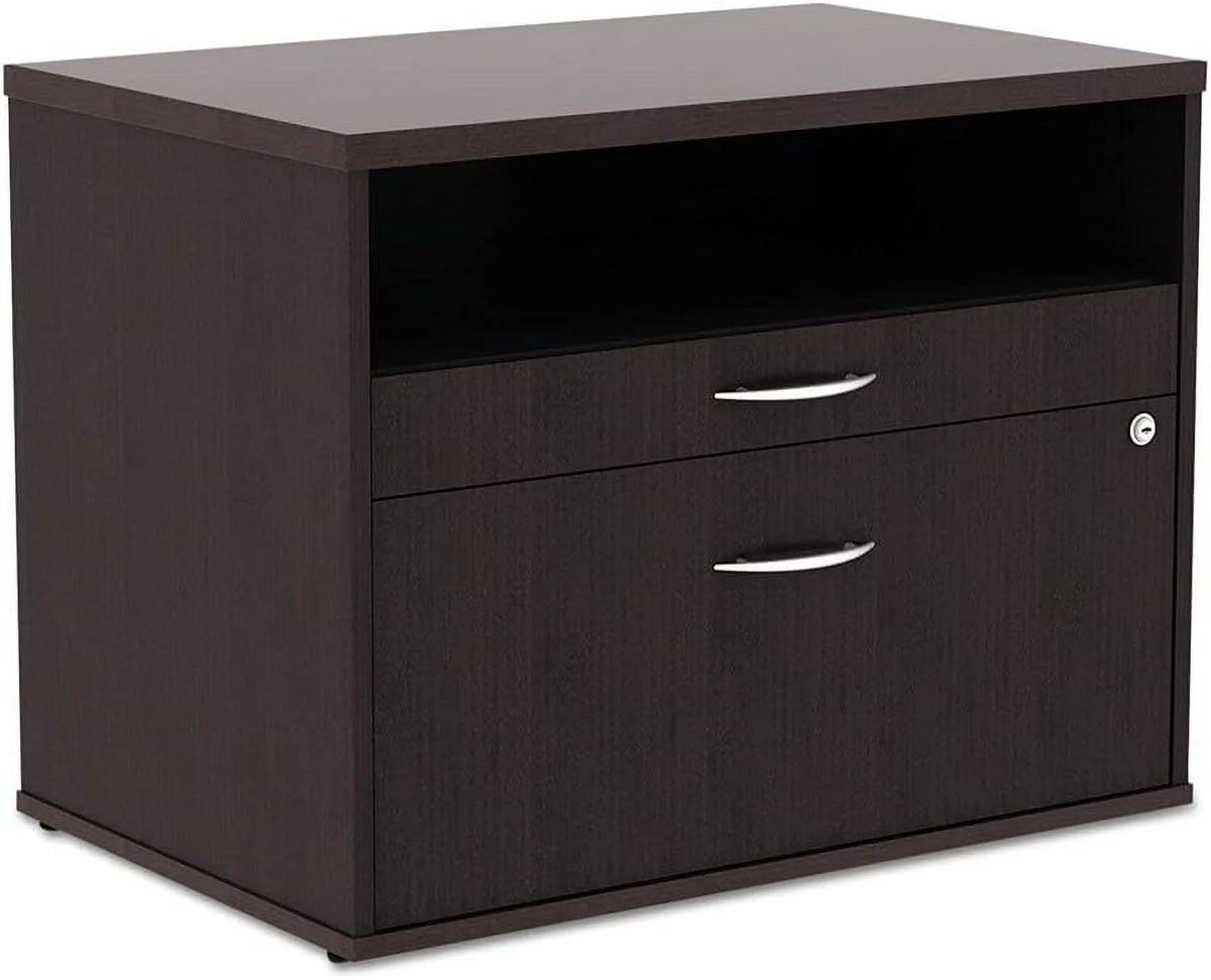 Espresso 2-Drawer 1 Shelf Low File Cabinet Credenza I765