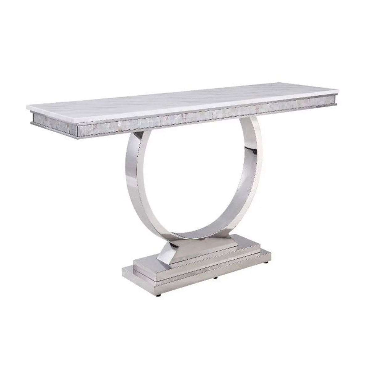 White Faux Marble Top Steel Base End Table V26337