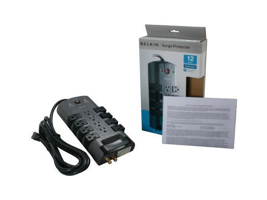 12-Outlet Surge Protector, Black, 8 Foot Cord F1147