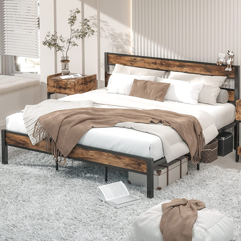 California King Rustic Brown Metal Bed Frame L5257