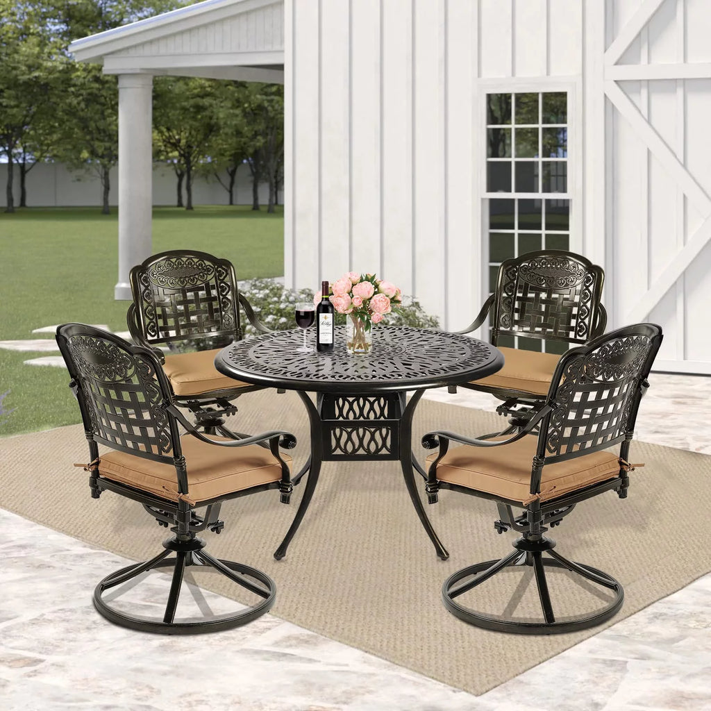 5 Piece Cushioned Swivel Rocking Patio Dining Set with 35.2" Round Table R8616