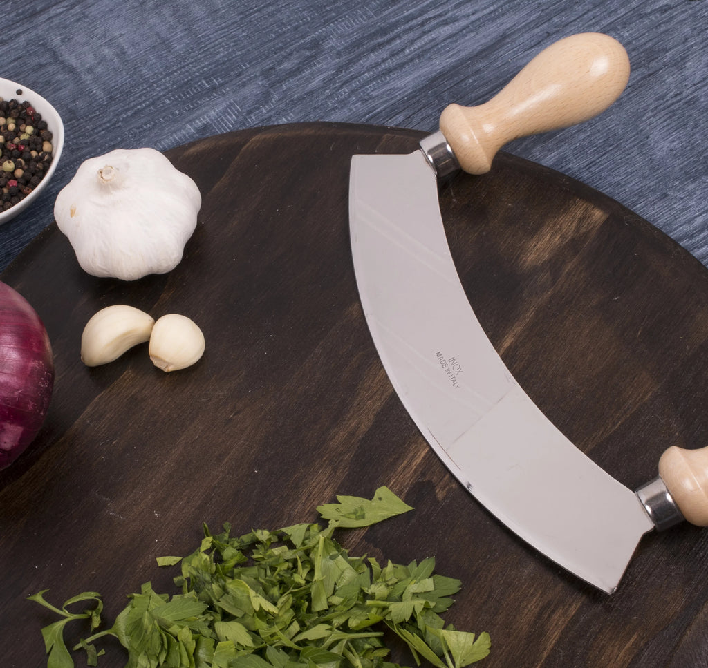 Stainless Steel Mezzaluna Chopper with Beechwood Handles J326