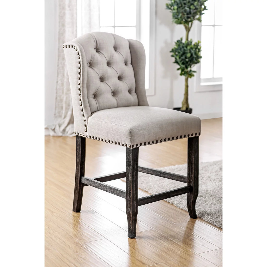 Wooden Counter Height Wingback Chair, Ivory & Black - Pack of 2 E939733