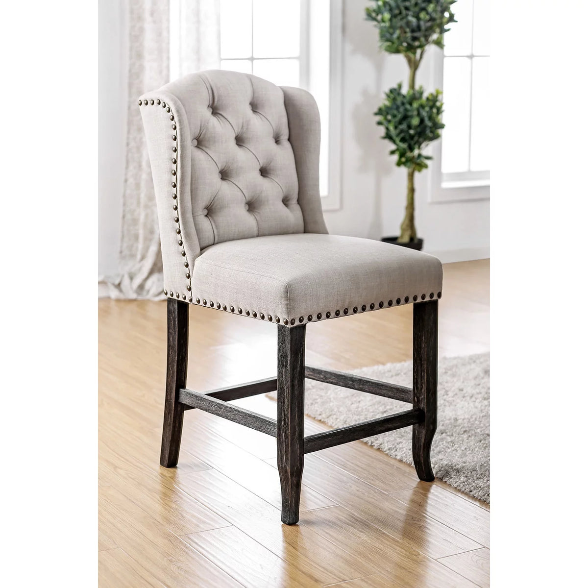 Wooden Counter Height Wingback Chair, Ivory & Black - Pack of 2 E939733