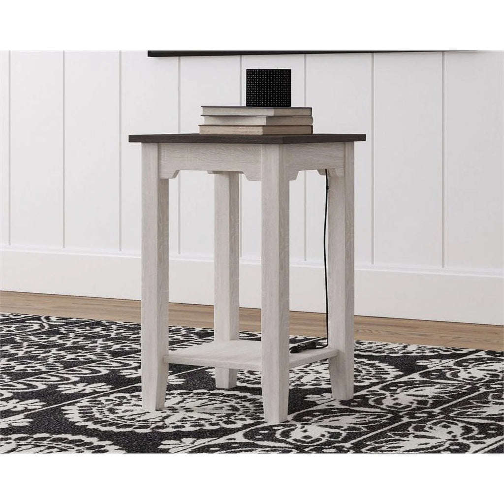 Farmhouse Engineered Wood End Table in Antiqued White/Gray Y66252