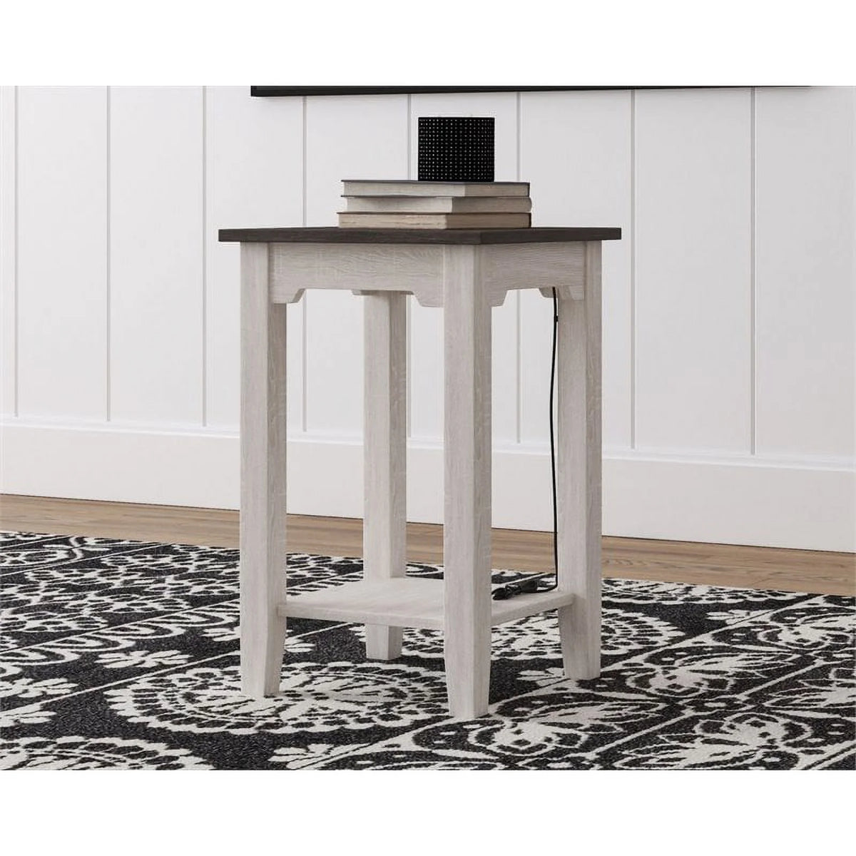 Farmhouse Engineered Wood End Table in Antiqued White/Gray Y66252