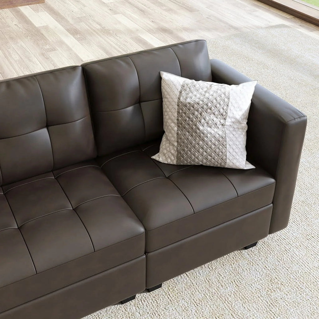 Brown Faux Leather L-Shaped Sectional Sofa with Storage M128119